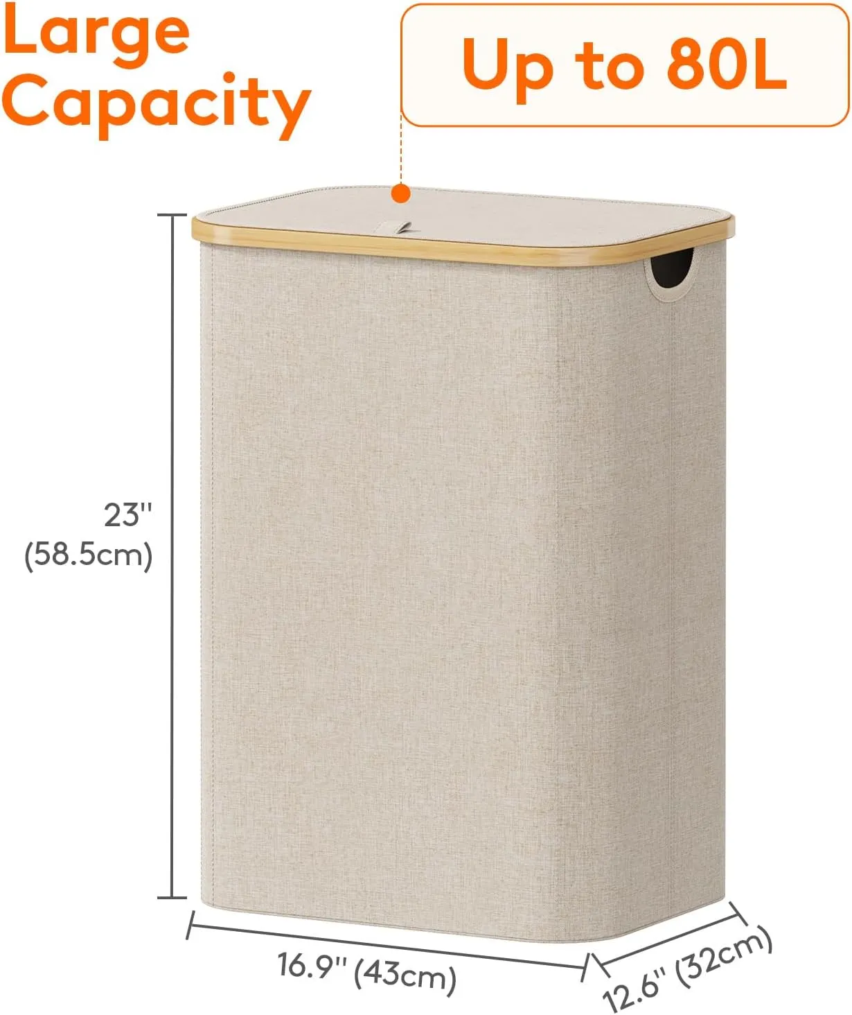 Lifewit 80L Laundry Basket with Lid, Clothes Hampers for Laundry with Bamboo Handles and A Removable Laundry Bag, Large Foldable Laundry Hamper for Bedroom, Bathroom, Dorm, Laundry Room, Beige