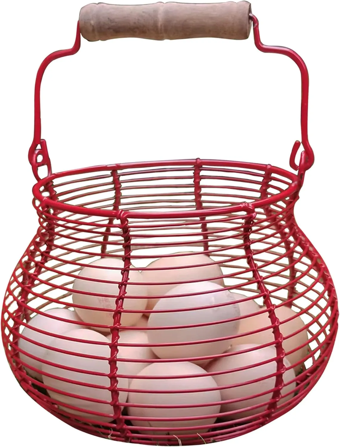 LINCOUNTRY. Farmhouse Wire Egg Basket for Gathering Fresh Eggs with Handle,Red Rustic Round Egg Collecting Baskets for Fresh Egg Container Refrigerator Countertop Holder Kitchen Storage Bin