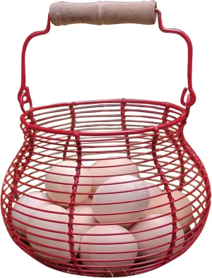 LINCOUNTRY. Farmhouse Wire Egg Basket for Gathering Fresh Eggs with Handle,Red Rustic Round Egg Collecting Baskets for Fresh Egg Container Refrigerator Countertop Holder Kitchen Storage Bin