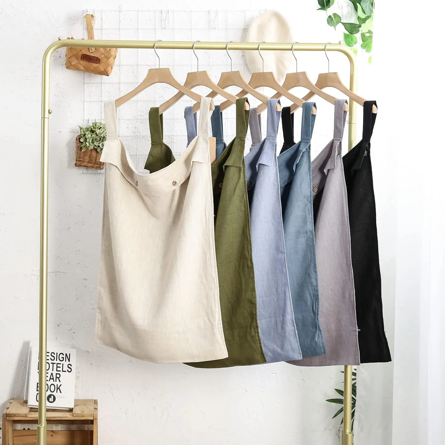 Linen Hanging Laundry Bag, 100% Linen Over The Door Laundry Hamper with Buttons and Zipper, Space Saving Door Hampers for Laundry Dirty Clothes Home Travel, Blue
