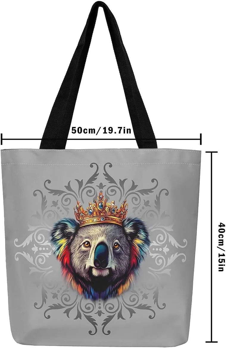 Lion Tote Bag,Black Damask Flowers Canvas Tote Bag