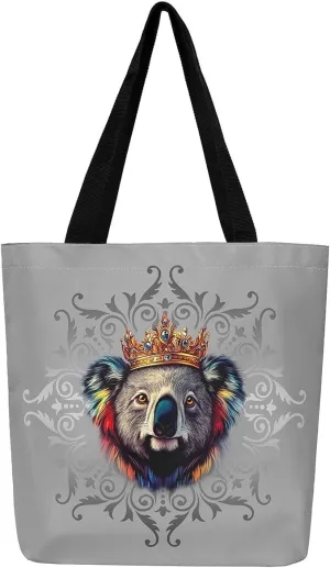 Lion Tote Bag,Black Damask Flowers Canvas Tote Bag