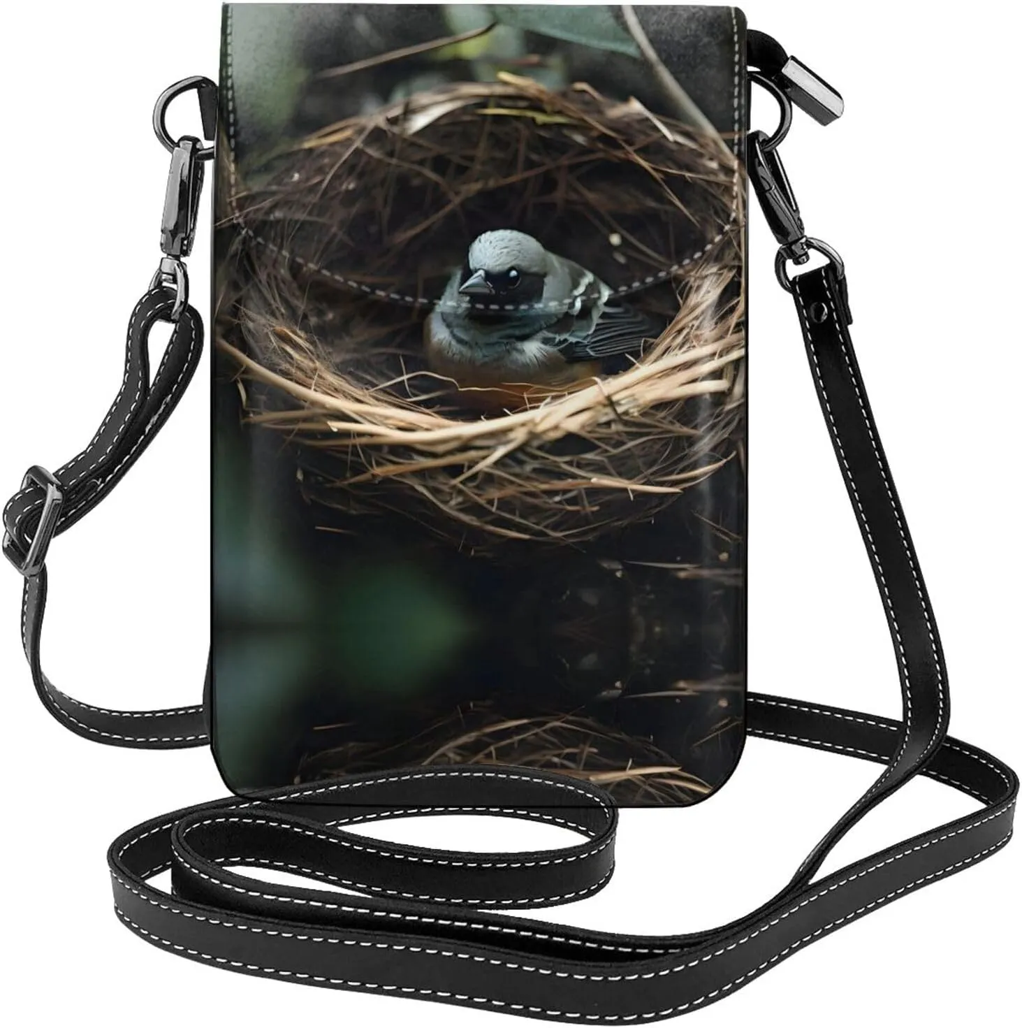 Little bird nest Prints Leather Crossbody Flap Phone Bag - Versatile Gift for Women Walking, Camping, Shopping, and Travel