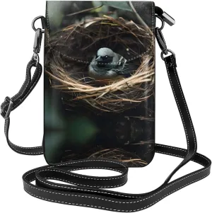 Little bird nest Prints Leather Crossbody Flap Phone Bag - Versatile Gift for Women Walking, Camping, Shopping, and Travel