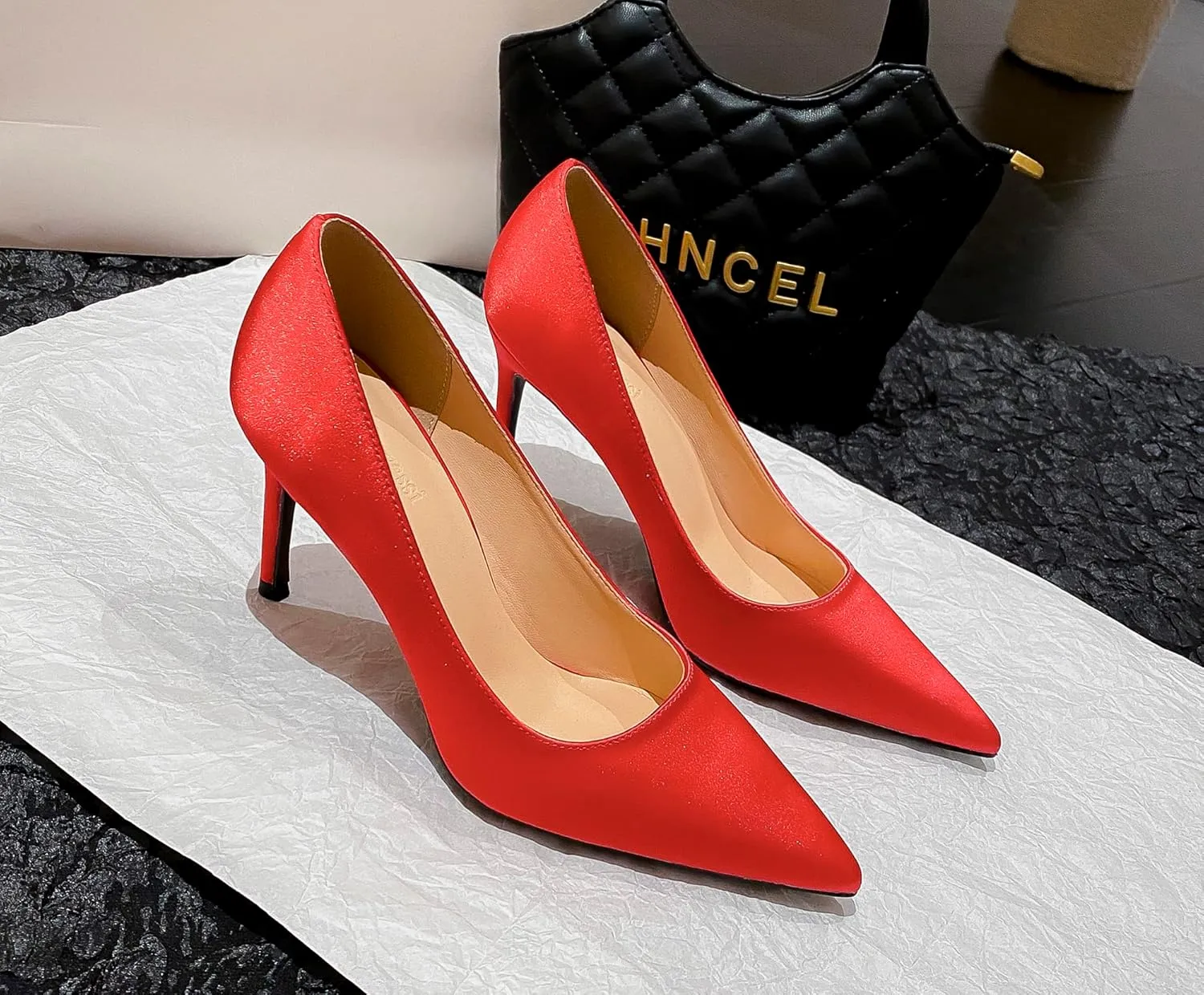 LizFoYa Women Classic Satin Wedding High Heels Pointy Toe Bridal Pumps 4 Inches Evening Stiletto Heel Shoes