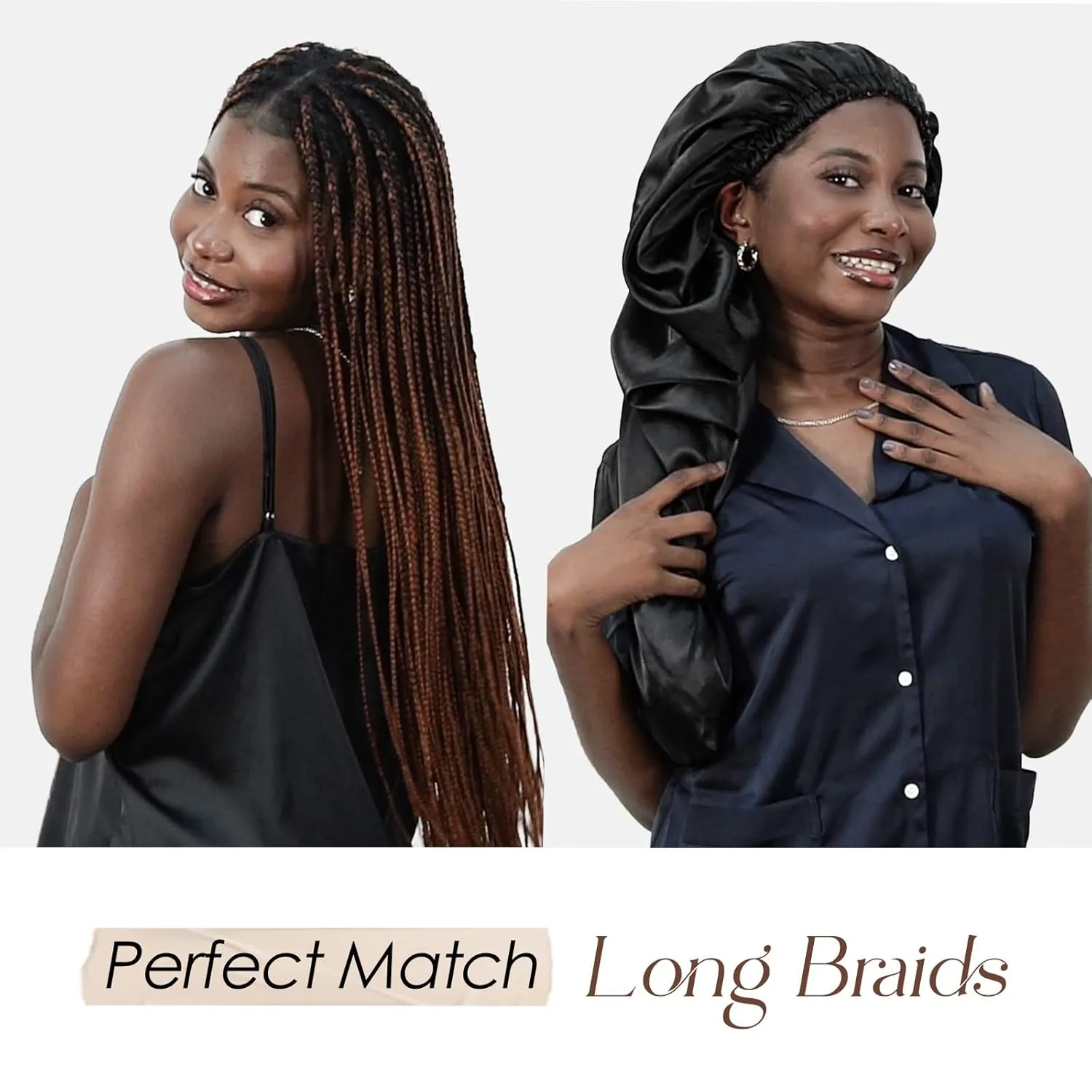 Long Bonnet Braid for Sleeping - Satin Silk Hair Bonnet for Black Women