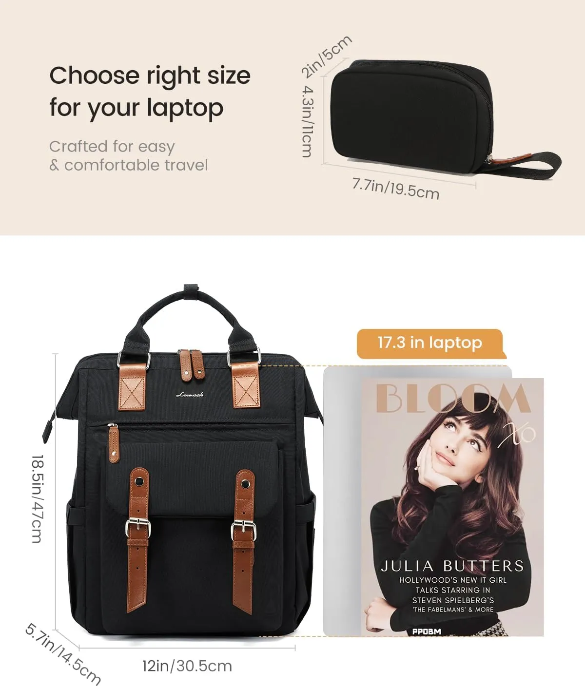 LOVEVOOK Laptop Backpack for Women Work Travel Backpack Business Commuter Computer Bag Teacher Doctor Nurse Bags College Backpack Purse, 17 Inch, Black-brown