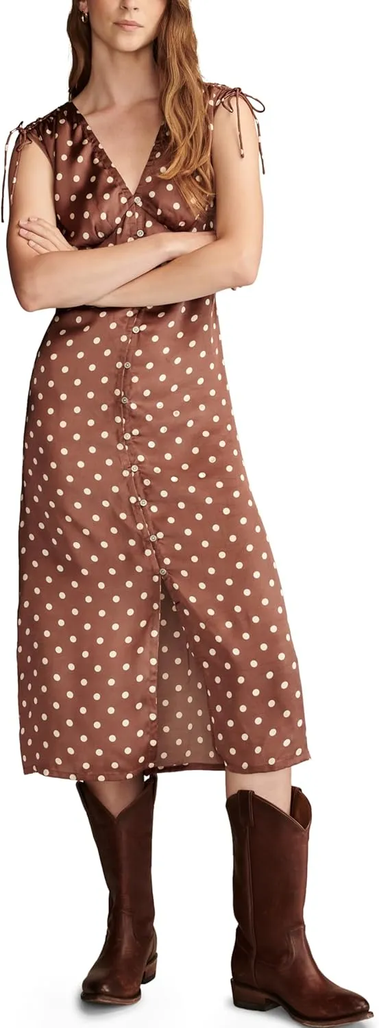 Lucky Brand Women's Satin Button Through Midi Dress