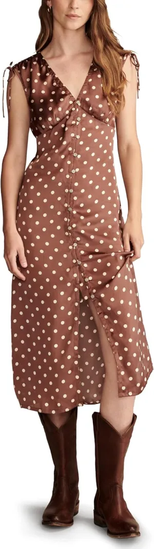 Lucky Brand Women's Satin Button Through Midi Dress