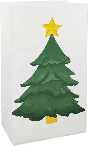 LumaBase Plastic Luminaria Bags, Holiday Tree - Set of 12