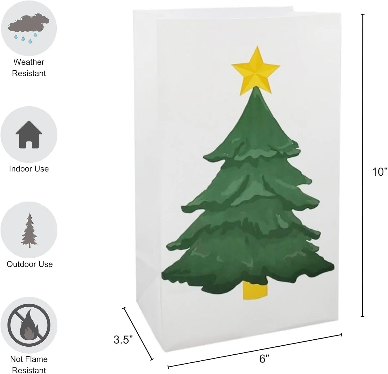 LumaBase Plastic Luminaria Bags, Holiday Tree - Set of 12