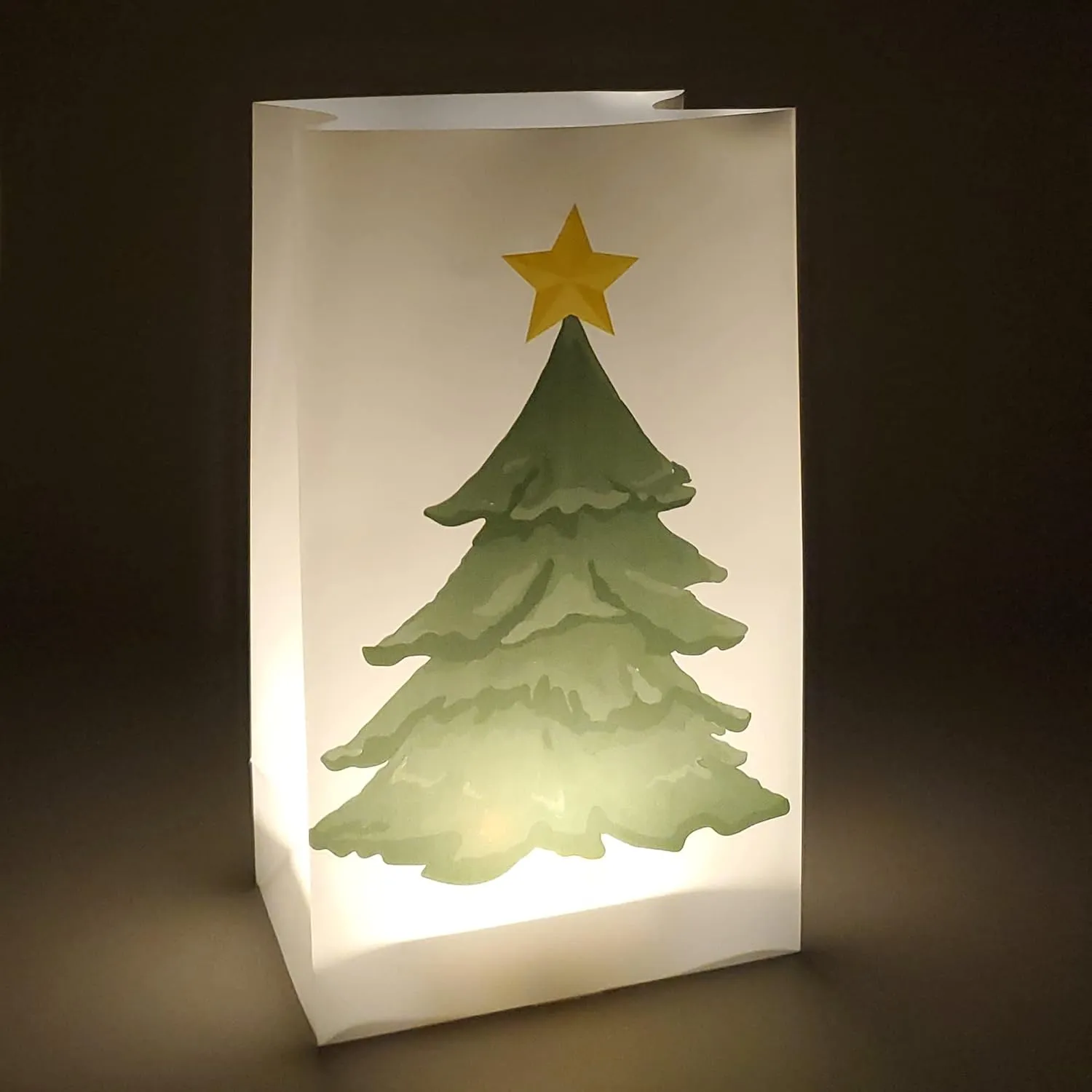 LumaBase Plastic Luminaria Bags, Holiday Tree - Set of 12