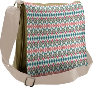Lunarable Ikat Messenger Bag, Smudged Zigzag Nomadic Art, Unisex Cross-body