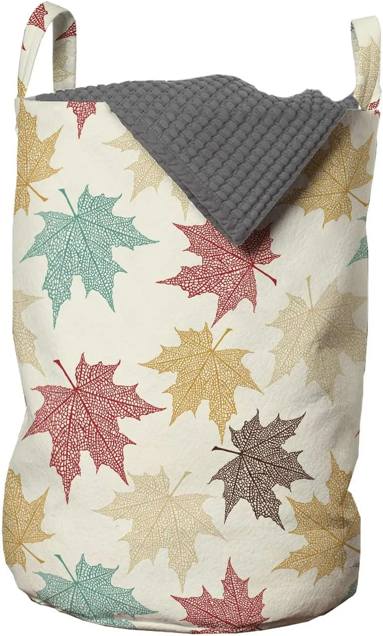 Lunarable Leaf Laundry Bag, Pattern Colored Maple Leaves Seasonal Nature Inspired Ecology Artwork Print, Hamper Basket with Handles Drawstring Closure for Laundromats, 13" x 19", Burgundy Teal Beige