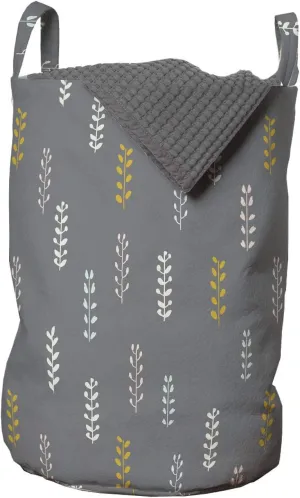Lunarable Mustard Laundry Bag, Repetitive Autumn Resembling Branches Vertically Arranged Botanical Continuation, Hamper Basket with Handles Drawstring Closure for Laundromats, 13" x 19", Dimgray