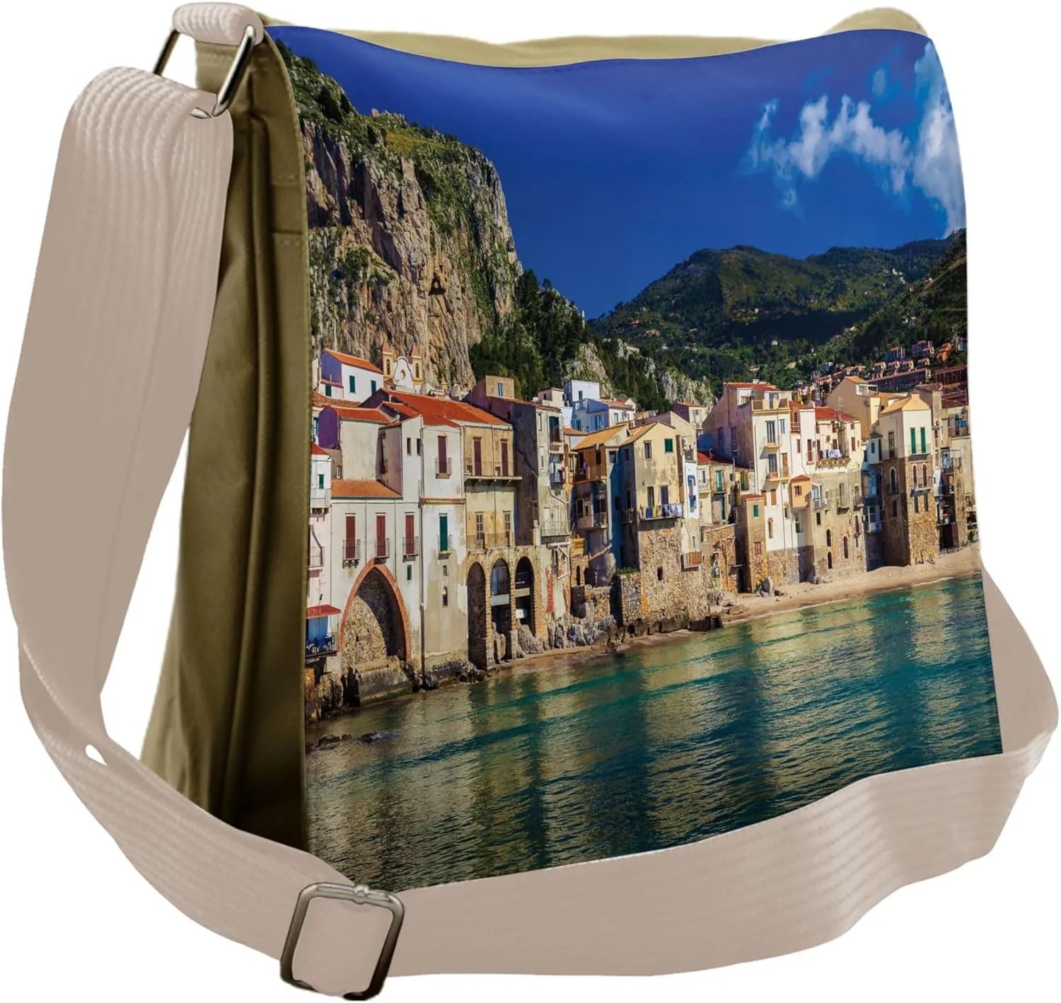 Lunarable Scenery Messenger Bag, Mediterranean Seaside View, Unisex Cross-body