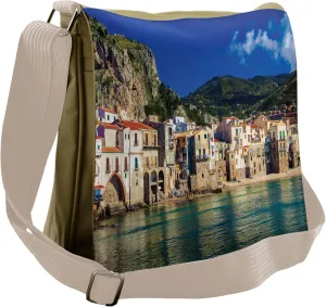 Lunarable Scenery Messenger Bag, Mediterranean Seaside View, Unisex Cross-body