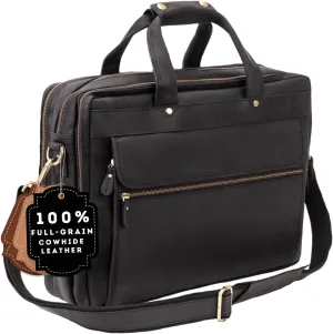 Luxorro Full Grain Leather Briefcase for Men, Top Choice Gifts for Men, Handcrafted Leather Laptop Bag with Multiple Compartments and Brass Hardware, Fits 15.6 Inch Laptop