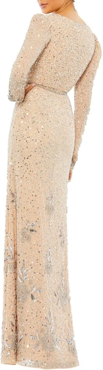 Mac Duggal Womens Chiffon Embellished Evening Dress