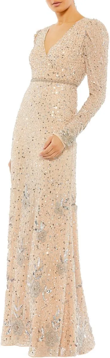 Mac Duggal Womens Chiffon Embellished Evening Dress