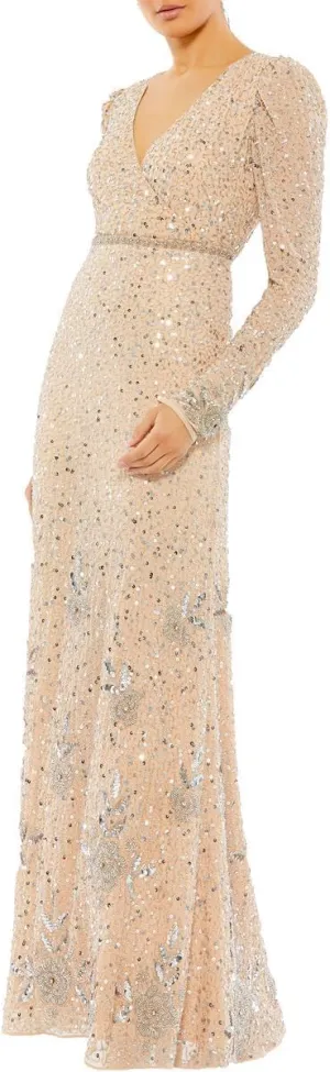 Mac Duggal Womens Chiffon Embellished Evening Dress