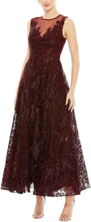 Mac Duggal Womens Embellished Mesh Evening Dress Red 2