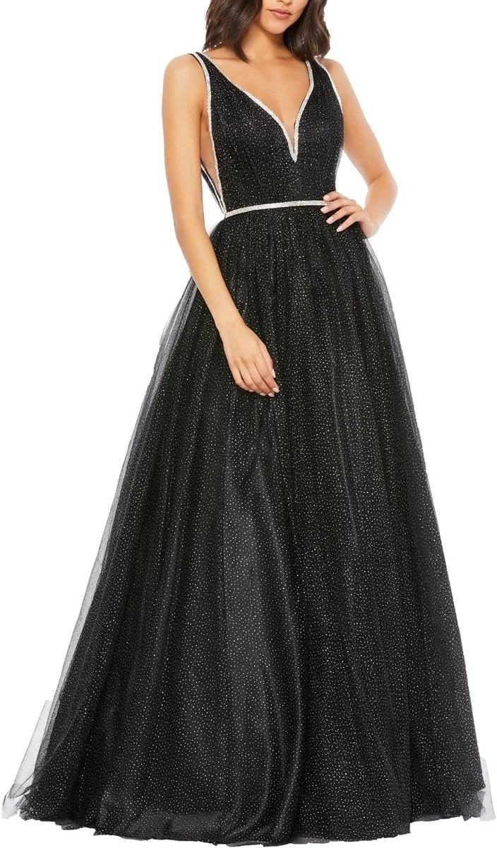 Mac Duggal Womens Glitter Illusion Evening Dress