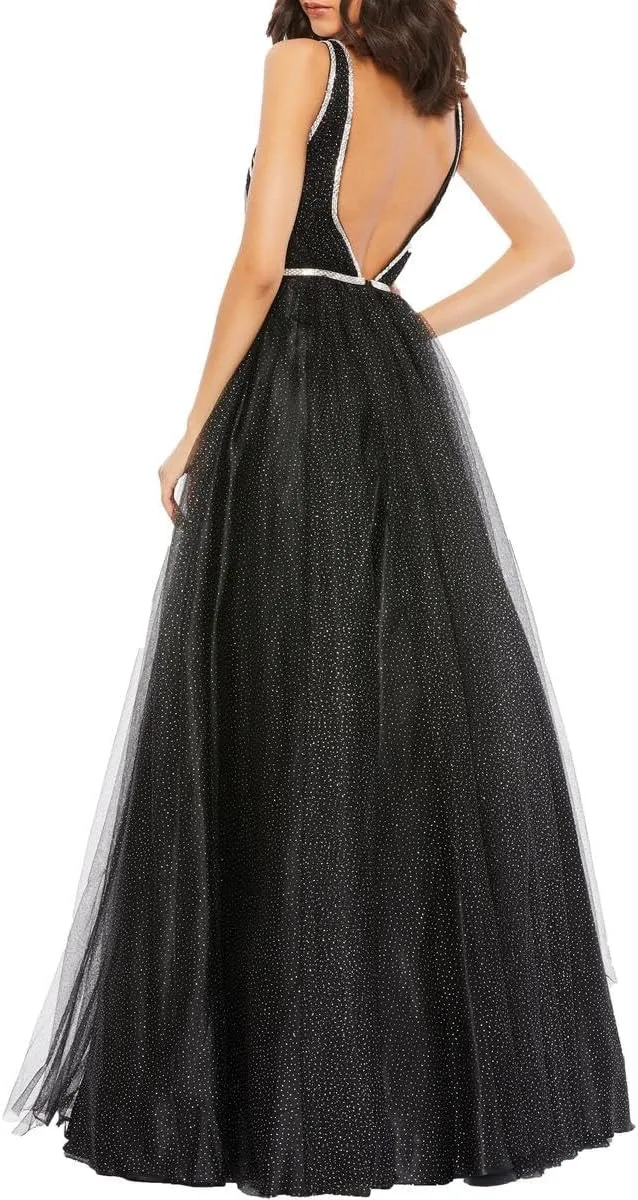 Mac Duggal Womens Glitter Illusion Evening Dress