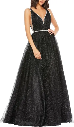 Mac Duggal Womens Glitter Illusion Evening Dress