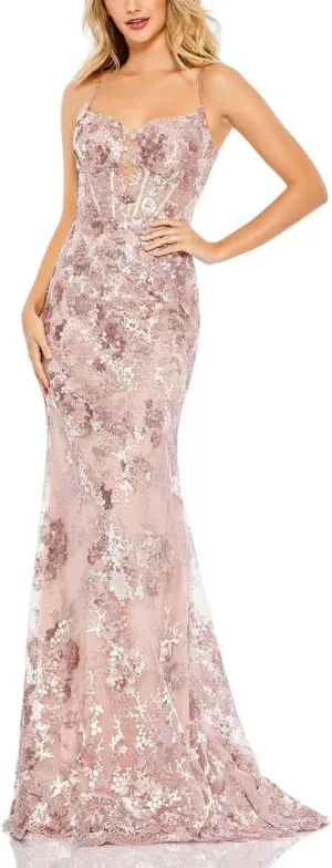 Mac Duggal Womens Lace Embellished Evening Dress