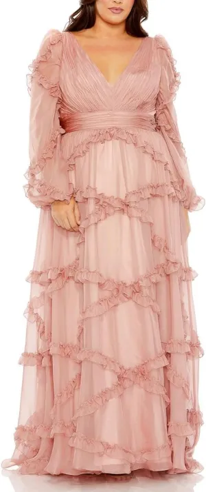 Mac Duggal Womens Plus Ruffled Evening Dress