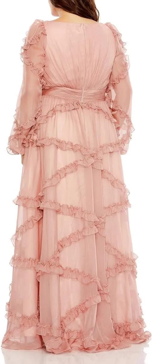 Mac Duggal Womens Plus Ruffled Evening Dress