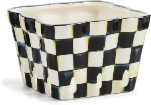 MACKENZIE-CHILDS Ceramic Farmhouse Berry Basket, Decorative Fruit Holder, Black-and-White Courtly Check