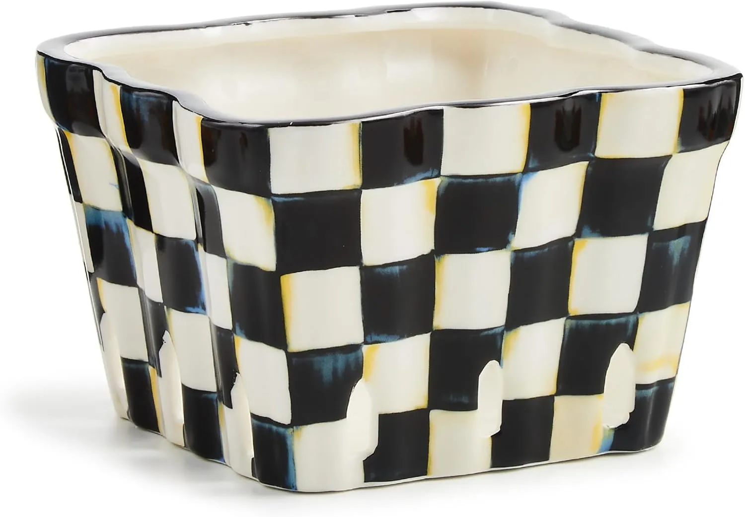MACKENZIE-CHILDS Ceramic Farmhouse Berry Basket, Decorative Fruit Holder, Black-and-White Courtly Check