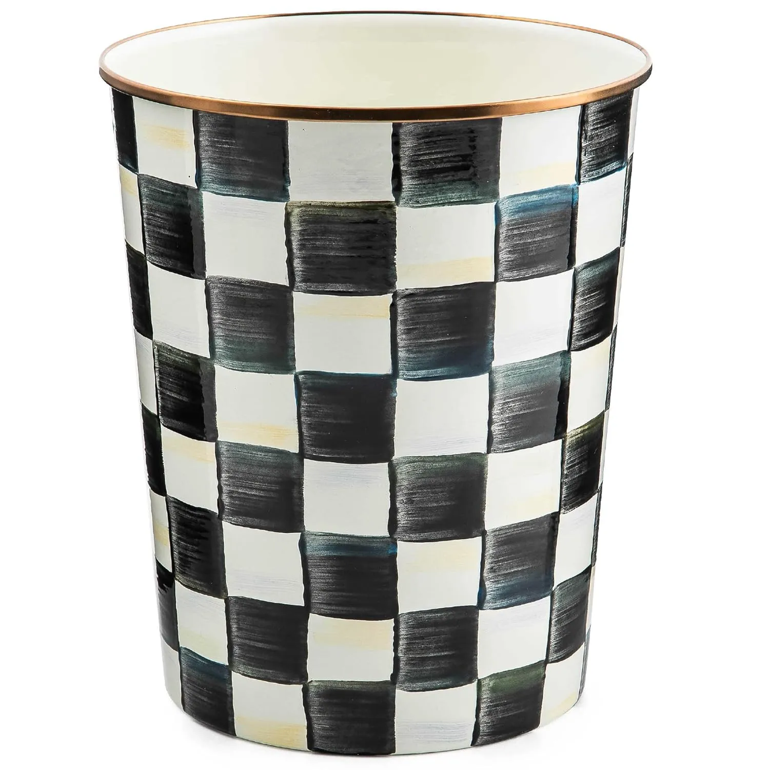 MACKENZIE-CHILDS Waste Bin, Decorative Bedroom Trash Can or Bathroom Trash Can, Black-and-White Courtly Check