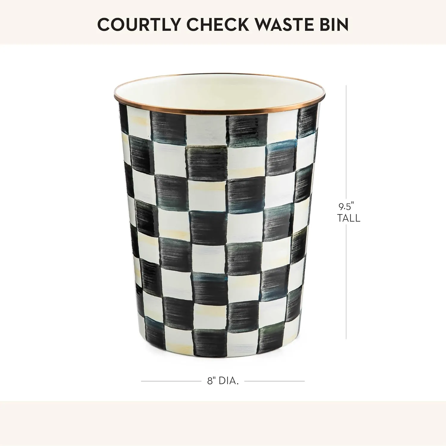 MACKENZIE-CHILDS Waste Bin, Decorative Bedroom Trash Can or Bathroom Trash Can, Black-and-White Courtly Check