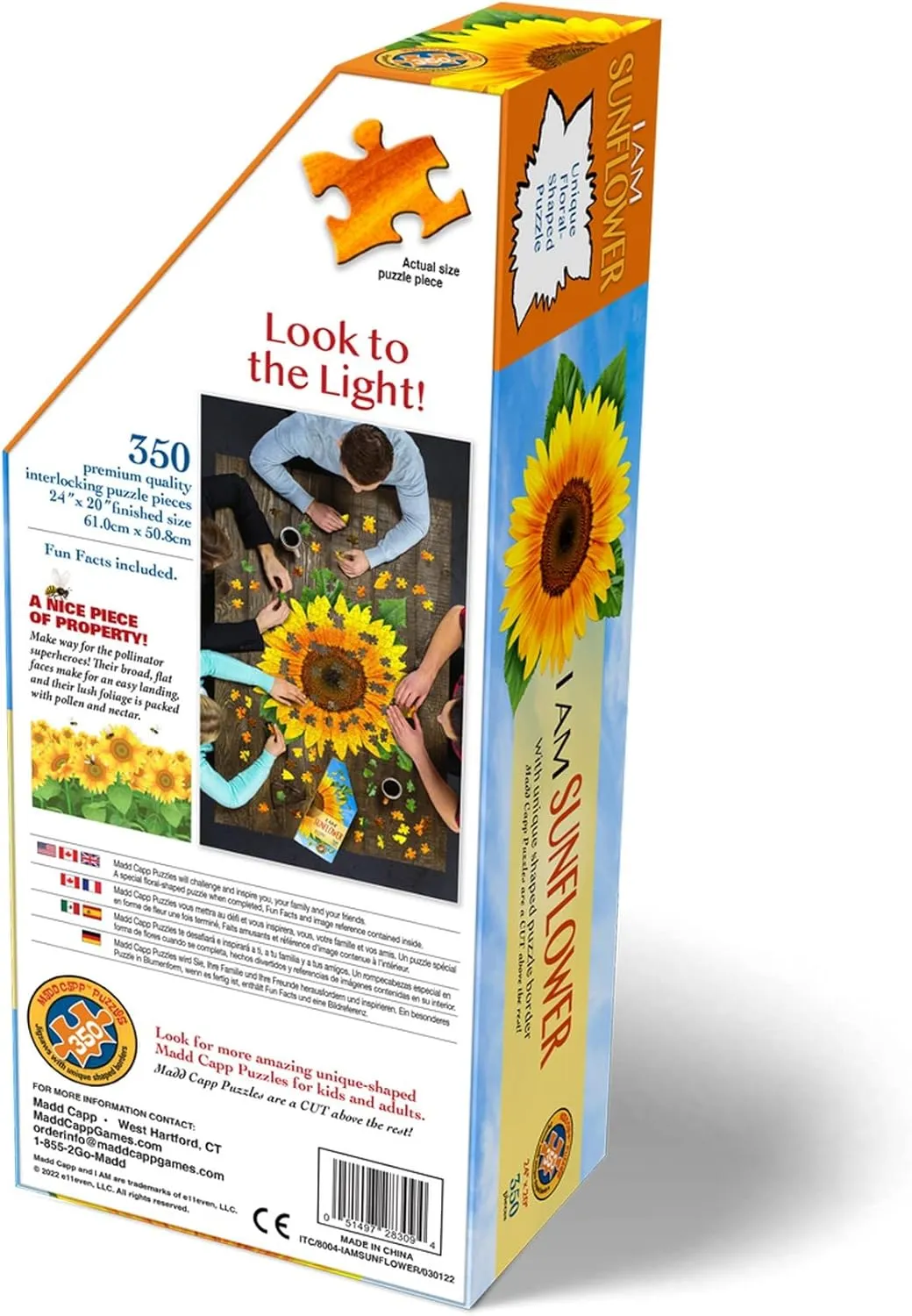 Madd Capp: I Am Sunflower - 350 Piece Jigsaw Puzzle - 8004 – Ages 10 , Unique Floral-Shaped Border, Challenging Random Cut, Includes Educational Madd Capp Fun Facts