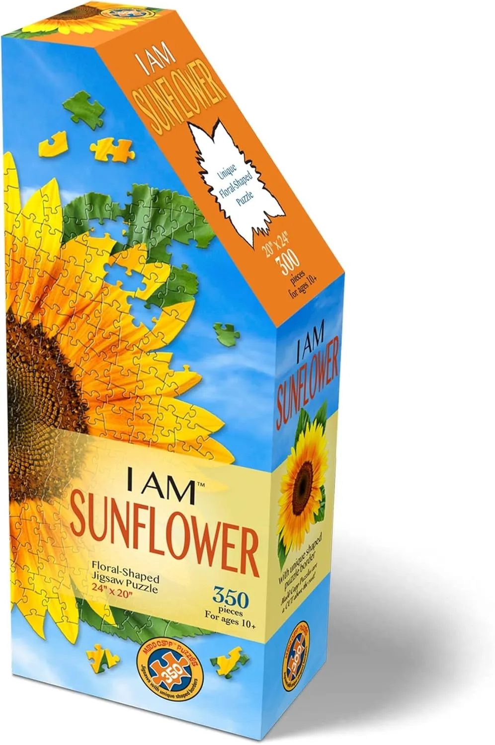 Madd Capp: I Am Sunflower - 350 Piece Jigsaw Puzzle - 8004 – Ages 10 , Unique Floral-Shaped Border, Challenging Random Cut, Includes Educational Madd Capp Fun Facts