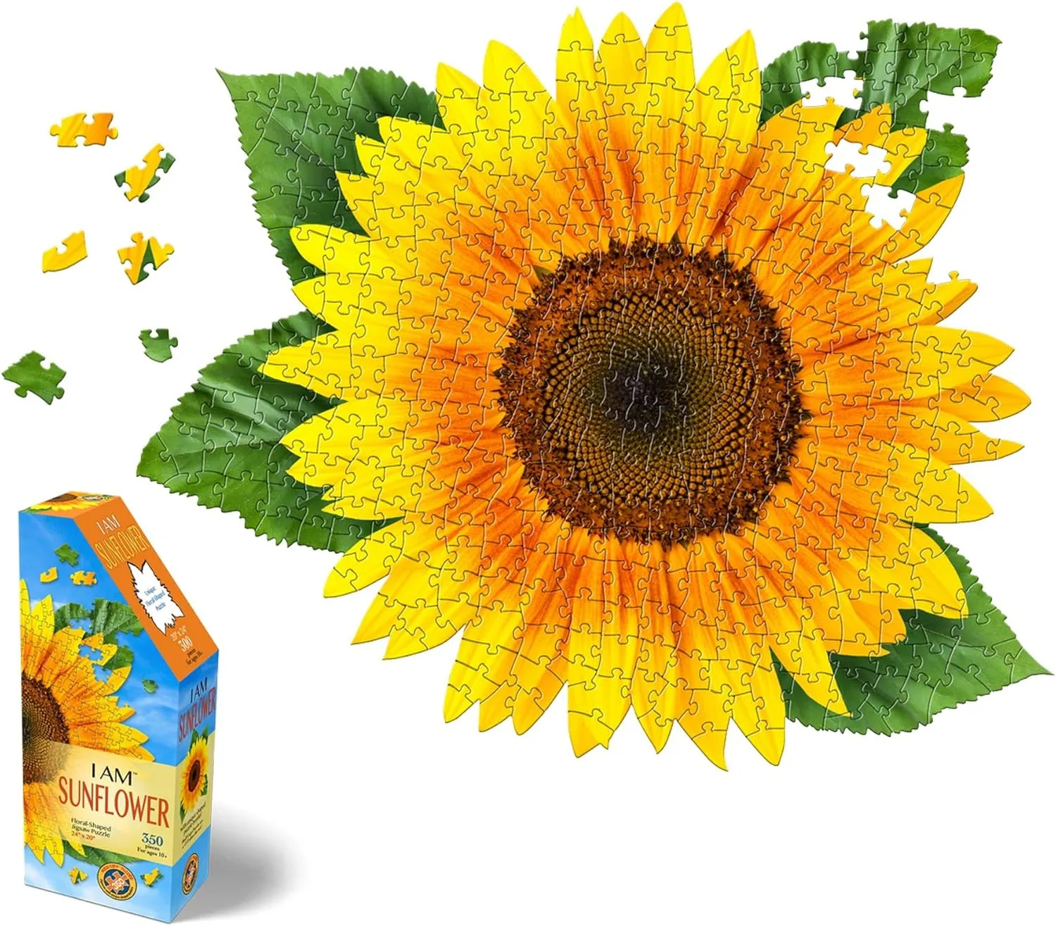 Madd Capp: I Am Sunflower - 350 Piece Jigsaw Puzzle - 8004 – Ages 10 , Unique Floral-Shaped Border, Challenging Random Cut, Includes Educational Madd Capp Fun Facts