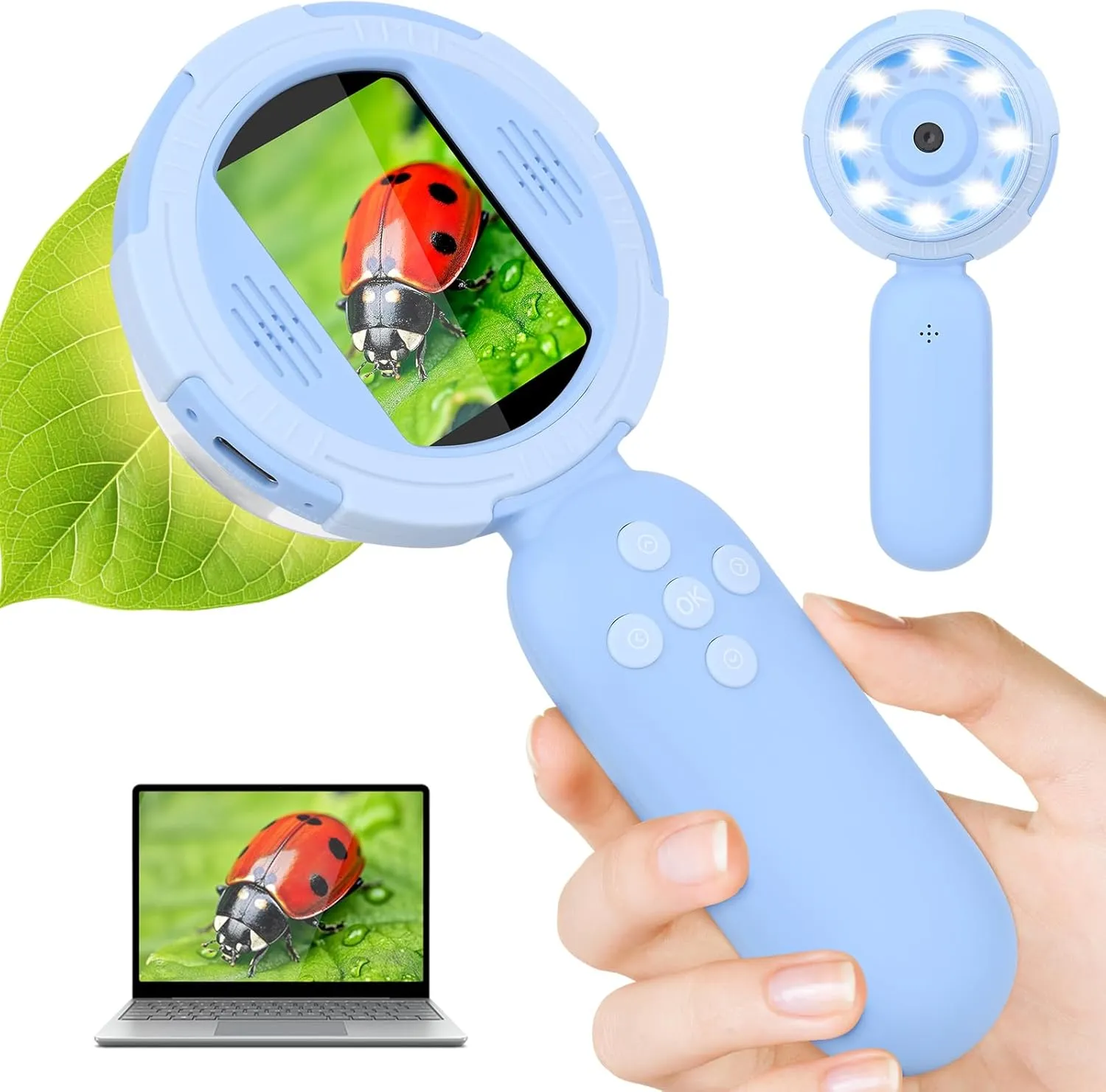 Mafiti Microscope for Kids Mini Pocket Handheld Kids Microscope Educational Science Kit Toys Xmas/Birthday Gifts for Aged 3-12 Girls Boys,Blue