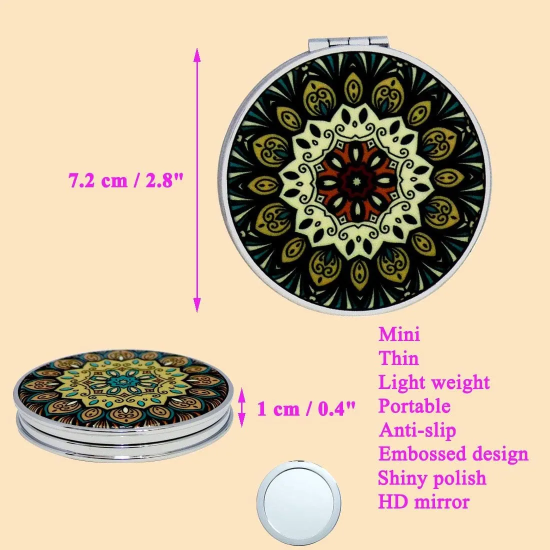Magnifying Compact Mirror Folding Portable,Round Small Handheld Travel Makeup Purse Mirror Pocket Mirror with 1x/2x Magnification Dual Sided - Gift for Women Girls Lady Men - 6 Pack