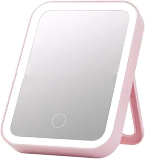 Make up mirror with lights Makeup mirror Smart Desktop Table Vanity Makeup Mirror with Light Led Cosmetic Mirror Make-up Portable Compact Backlight Folding Small Mirrors ( Color : Pink 3color Light )