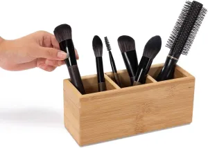 Makeup Brush Holder Organizer for Vanity, Hair Brush Holder Organizer with 3 Removable Slots, Bamboo
