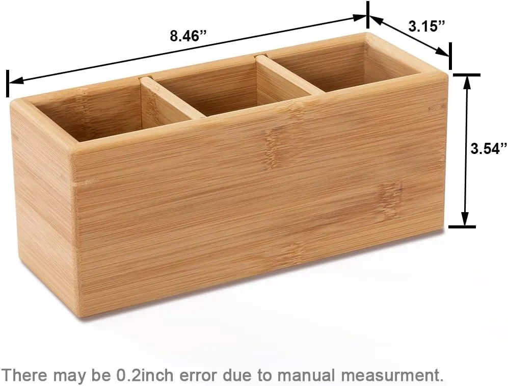 Makeup Brush Holder Organizer for Vanity, Hair Brush Holder Organizer with 3 Removable Slots, Bamboo