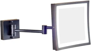Makeup Mirror Bathroom 3X Magnifying Stainless Steel Black ORB Foldable Telescopic 360 Degree Rotation Square HD Mirror (Color : Warm Light, Size : 8.5inc (Color : Warm Light, Size : 8.5inch)