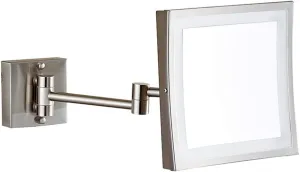 Makeup Mirror Bathroom Stainless Steel Brushed Foldable Telescopic 360 Degree Rotation 3X Magnifying Square HD Mirror (Color : White Light, Size : 8.5inch)