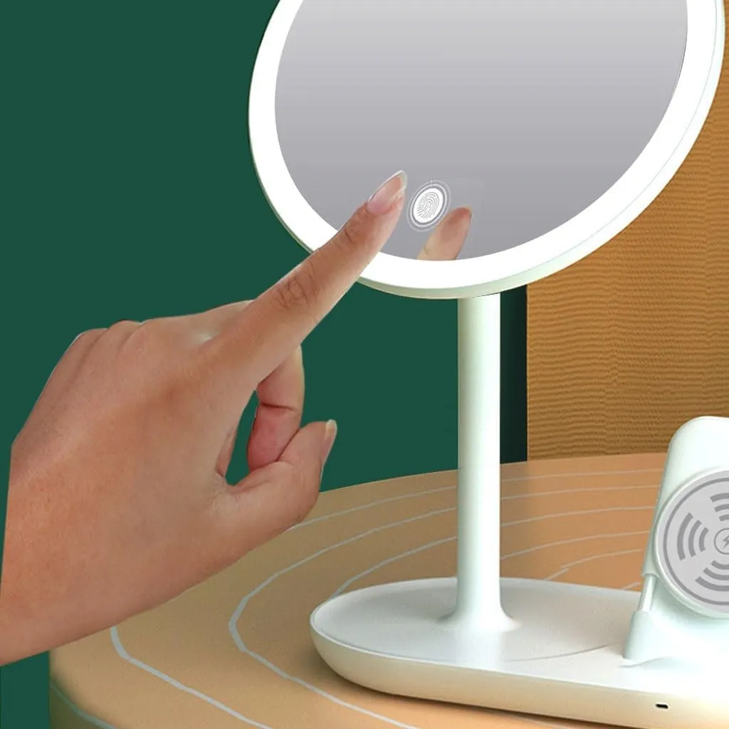 Makeup Mirror Desktop Led Makeup Mirror with Light, Smart Dimming, Make-up Beauty Mirror, Wireless Charging Desktop Vanity Mirror Beauty Mirror(A)