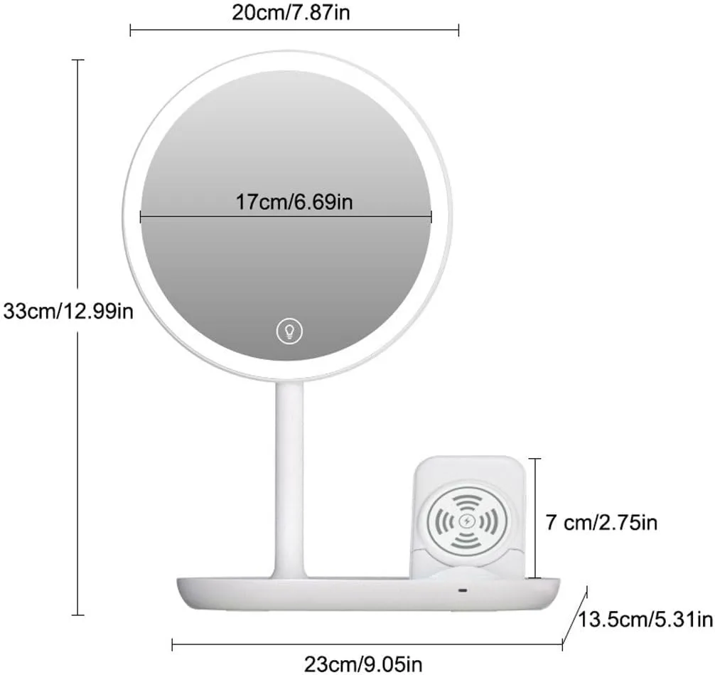 Makeup Mirror Desktop Led Makeup Mirror with Light, Smart Dimming, Make-up Beauty Mirror, Wireless Charging Desktop Vanity Mirror Beauty Mirror(A)