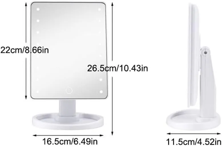 Makeup Mirror LED Simple Desktop Makeup Mirror Rotatable Square Portable Makeup Mirror Girls Beauty Portable Light Mirror Beauty Mirror(A)