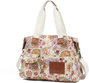 Malirona Women's Floral Canvas Messenger Bag Multi Pockets Shoulder Handbag Large Hobo Crossbody Fashion Top Handle Satchel